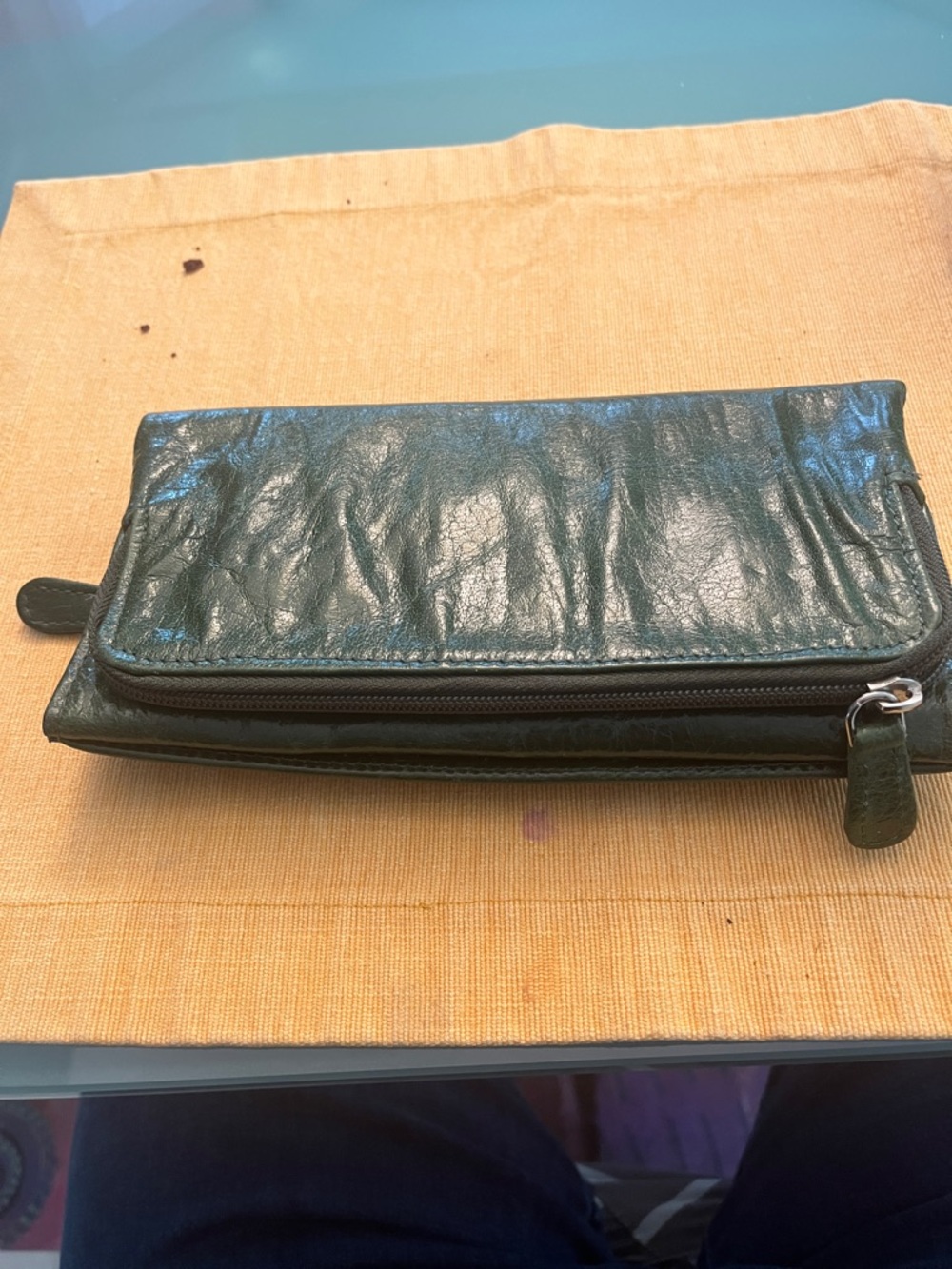 Latico forest green trifold Leather Zip Wallet Clutch